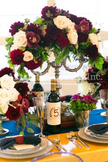 floral centerpiece with table number