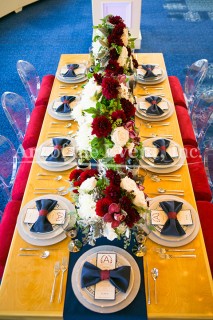 full table setting with floral centerpieces
