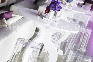 white high top tables with clear high top stools