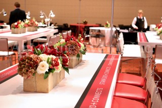 Floral Centerpieces on Branded Share Tables