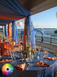 Blue and orange-themed outdoor party