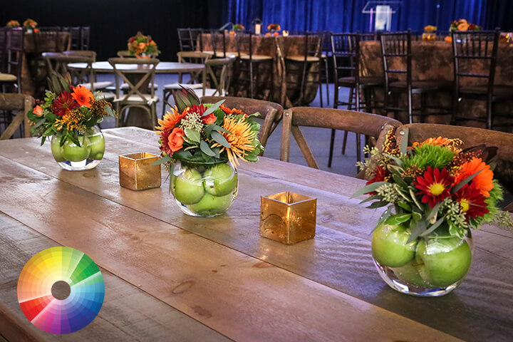 Colorful floral arrangements on table